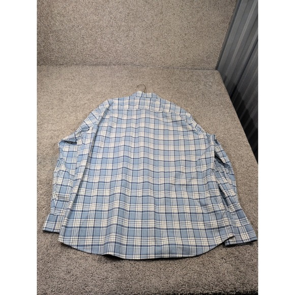 LL Bean Mens XL Traditional Fit Plaid Button Down Shirt Blue White Stretch - Picture 7 of 8